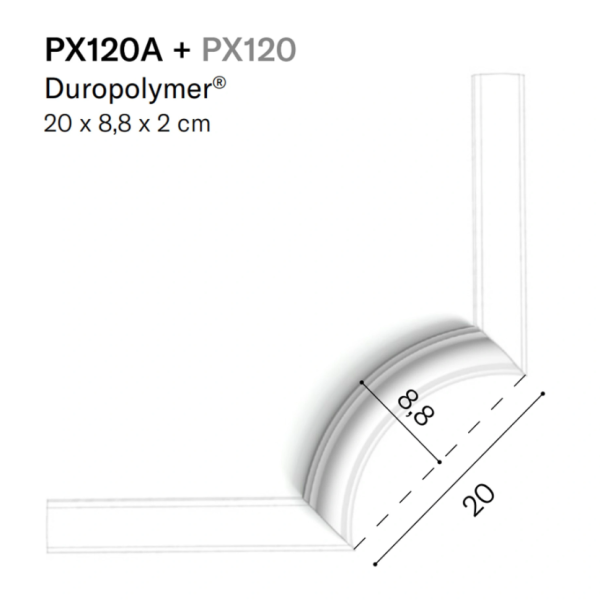 Угловой элемент для молдинга Orac PX120 Duropolymer® PX120A 190*88*20 мм